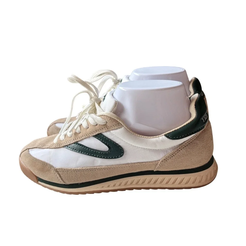 Tretorn Rawlins Sneakers Womens 7M White Tan Forest Green Suede Leather Low‎ Top